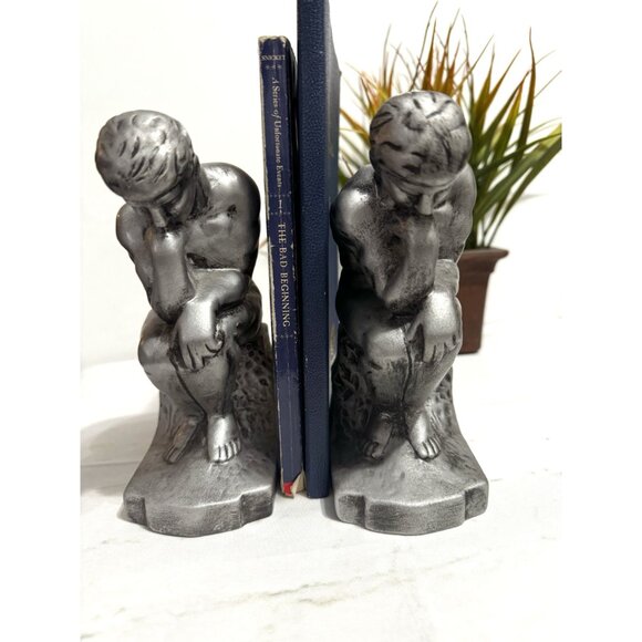 The Thinker Bookends Set Classic Design Silver Finish - Picture 8 of 13
